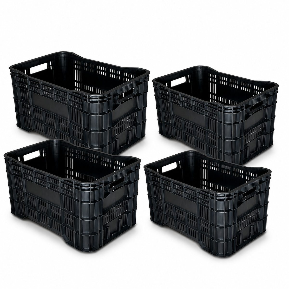 Kit 4 Caixas Plásticas 52L para Mercado, CEASA, Distribuidora, Hortifruti, Feirante e Uso Agrícola — Alta Resistência e Empilhável